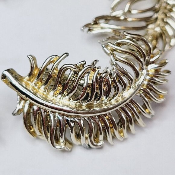 Vintage Coro Large Feather Brooch & Clip Earrings Set Demi-Parure Gold Tone READ - Picture 5 of 13